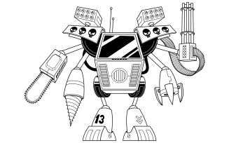Killer Robot Line Art - Illustration