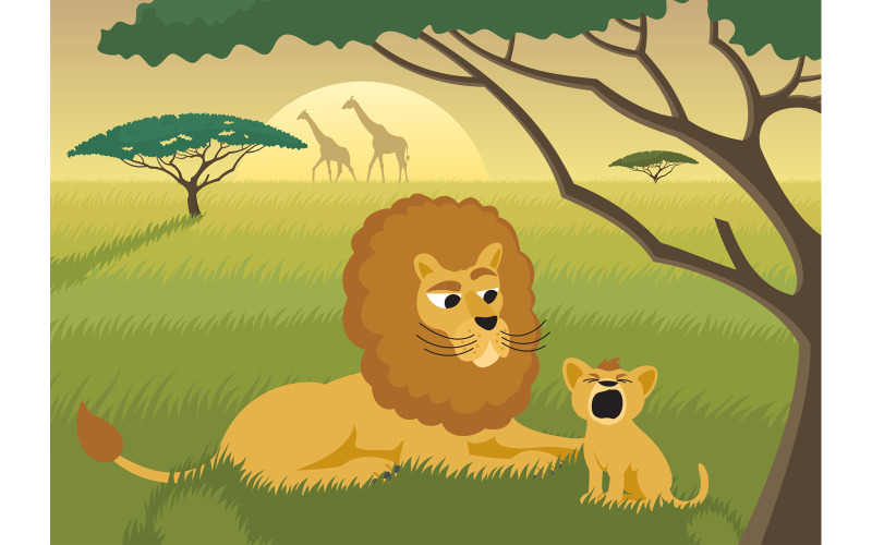 Lions in the Wild - Illustration