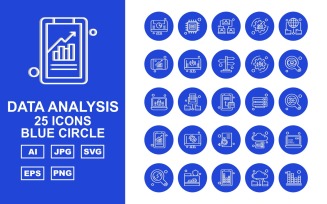 25 Premium Data Analysis Blue Circle Icon Pack Set