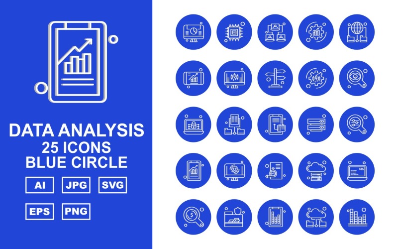 25 Premium Data Analysis Blue Circle Icon Pack Set Icon Set