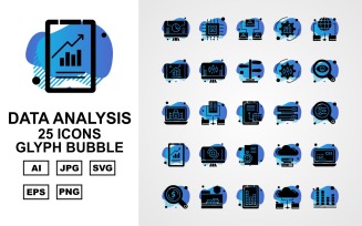 25 Premium Data Analysis Glyph Bubble Icon Pack Set