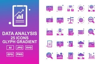 25 Premium Data Analysis Glyph Gradient Icon Pack Set