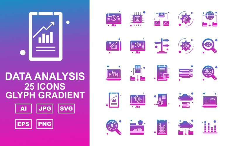 25 Premium Data Analysis Glyph Gradient Icon Pack Set Icon Set