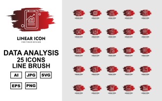 25 Premium Data Analysis Line Brush Icon Pack Set