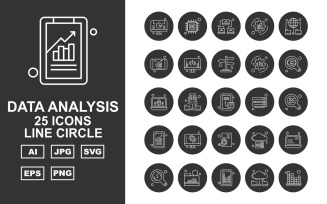 25 Premium Data Analysis Line Circle Icon Pack Set