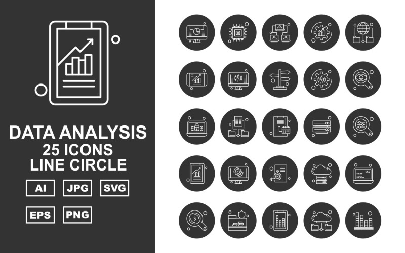 25 Premium Data Analysis Line Circle Icon Pack Set Icon Set