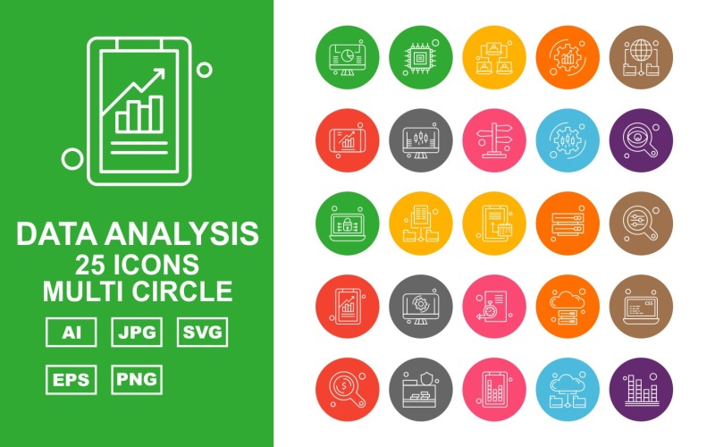 25 Premium Data Analysis Multi Circle Icon Pack Set Icon Set