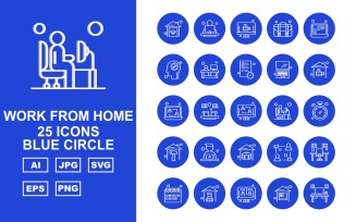 25 Premium Work From Home Blue Circle Icon Pack Set