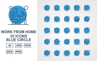 25 Premium Work From Home Blue Circle Icon Pack Set