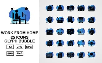 25 Premium Work From Home Glyph Bubble Icon Pack Set