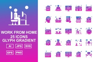 25 Premium Work From Home Glyph Gradient Icon Pack Set