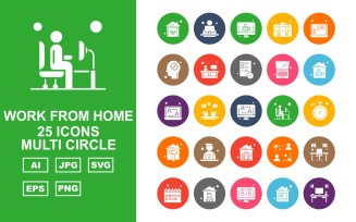25 Premium Work From Home Multi Circle Icon Pack Set