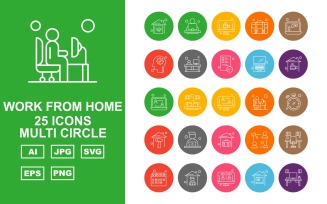 25 Premium Work From Home Multi Circle Icon Pack Set