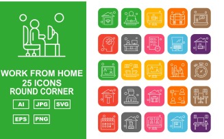 25 Premium Work From Home Round Corner Icon Pack Set