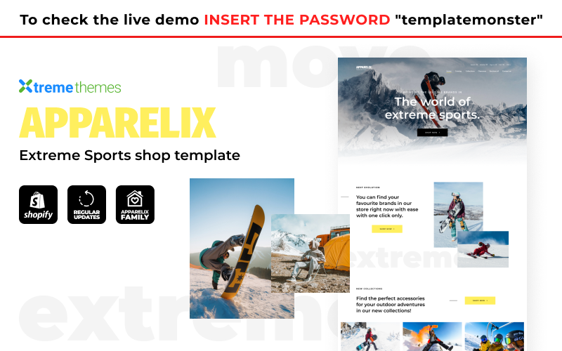 Template Shopify Responsive #145324 "Apparelix - Extreme Sports Shop"