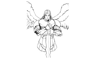 Archangel Michael Portrait Line Art - Illustration