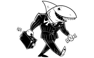 Business Shark Dark Suit Line Art - Illustration