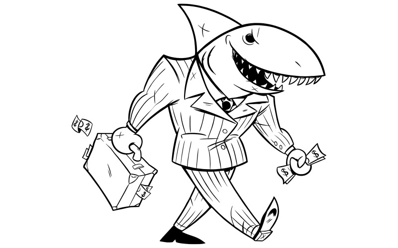 Business Shark Line Art - Illustration