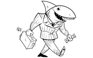 Business Shark Line Art - Illustration