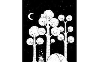 Forest Camp Black and White - Illustration
