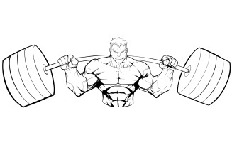 Bodybuilder Gym Mascot Grit Line Art - Illustration