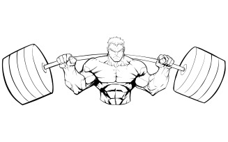 Bodybuilder Gym Mascot Line Art - Illustration