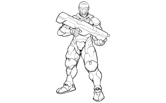Futuristic Soldier Line Art - Illustration