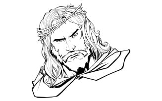 Jesus Portrait 2 Line Art - Illustration