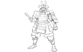 Samurai Warrior Line Art - Illustration