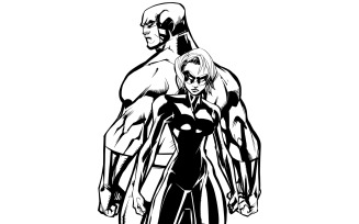 Superhero Couple Back to Back No Capes Line Art - Illustration
