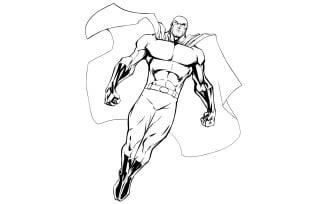 Superhero Flying 6 Line Art - Illustration