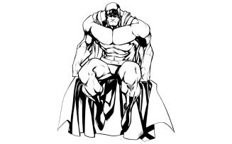 Superhero Sitting Isolated Line Art - Illustration