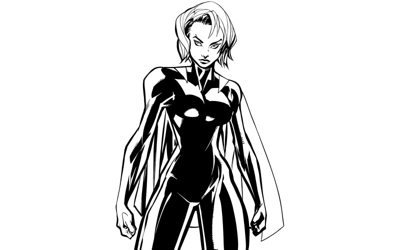 Superheroine Battle Mode No Mask Line Art - Illustration