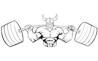 Viking Gym Mascot Grit Line Art - Illustration