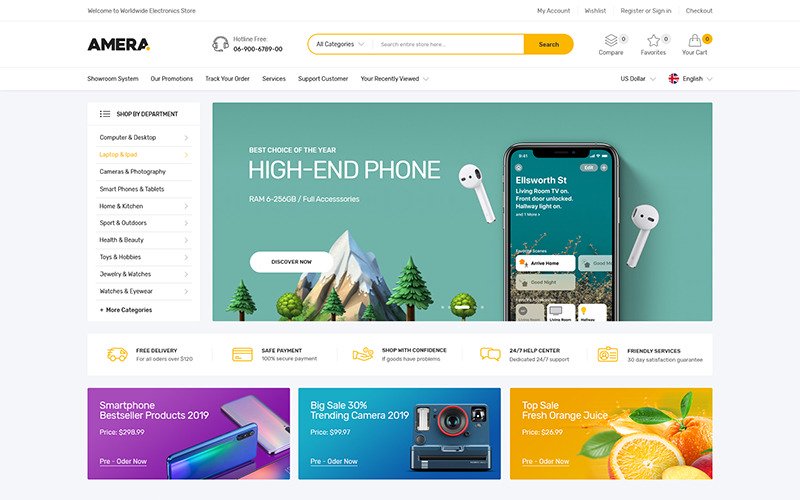 "Amira - Gadgets & Digital Responsive" Responsive Shopify Thema №145601