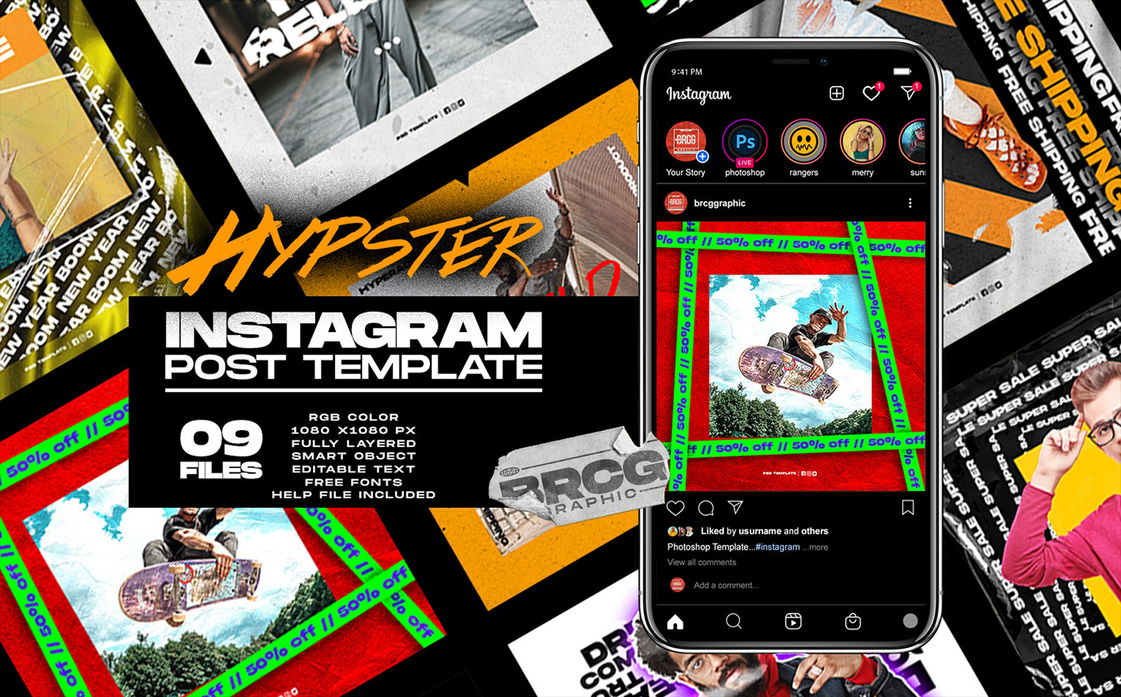 Download Hypster Instagram Template for Social Media - Шаблон для соцсетей  на тему графика