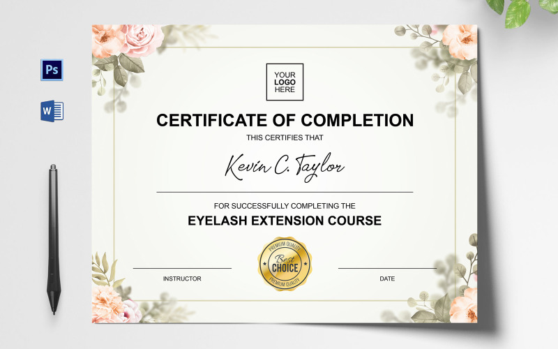 Modern And Simple Completion Certificate Template