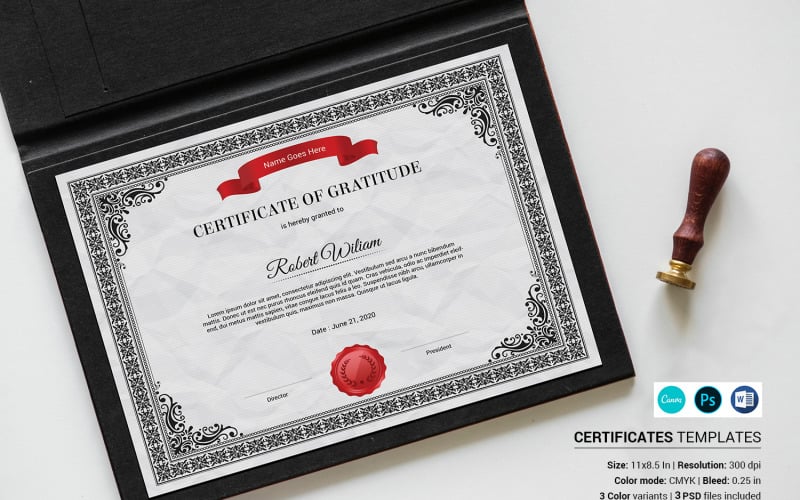 Robert Gratitude Certificate Printable Template Certificate Template