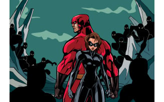 Superhero Couple Back to Back No Capes - Illustration