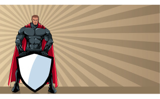 Superhero Holding Shield Ray Light Background - Illustration