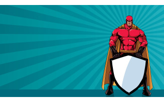Superhero Holding Shield Ray Light Horizontal - Illustration
