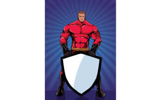 Superhero Holding Shield Ray Light Vertical - Illustration