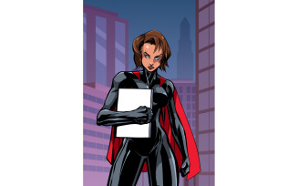 Superheroine Holding Book in City - Illustration