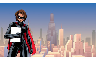 Superheroine Holding Book in City Vertical - Illustration