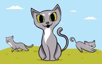 Set of 3 Multipurpose Vector Cat - Illustration