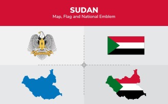 Sudan Map, Flag and National Emblem - Illustration