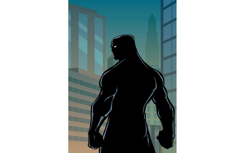 Superhero Back No Cape City Silhouette - Illustration