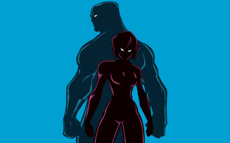 Superhero Couple Back to Back Silhouettes - Illustration