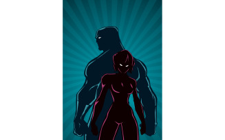 Superhero Couple Ray Light Vertical Silhouette - Illustration