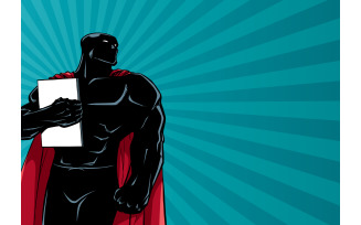 Superhero Holding Book Ray Light Background - Illustration